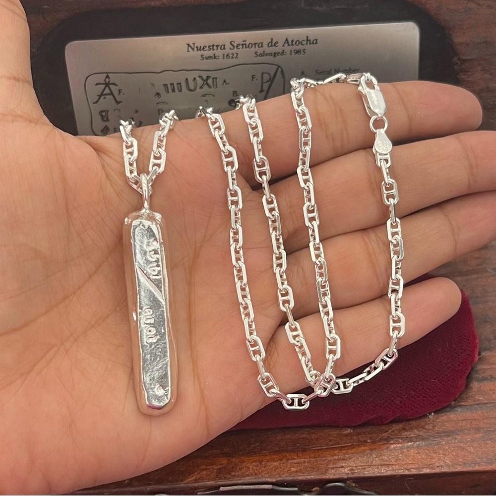Atocha silver solid bar pendant with 925 sterling silver chain 20” long